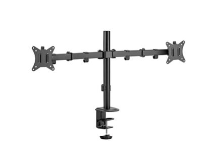 זרוע מתכווננת לשני מסכים | עד 32" | 9 ק"ג | VESA 75/100 | Clamp + Grommet | שחור מט